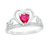 Thumbnail Image 0 of 5.0mm Heart-Shaped Lab-Created Ruby and Diamond Accent Tiara Ring in 10K White Gold