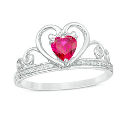 5.0mm Heart-Shaped Lab-Created Ruby and Diamond Accent Tiara Ring in 10K White Gold