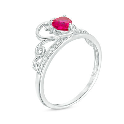 5.0mm Heart-Shaped Lab-Created Ruby and Diamond Accent Tiara Ring in 10K White Gold