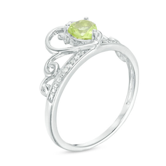 5.0mm Heart-Shaped Peridot and Diamond Accent Tiara Ring in 10K White Gold