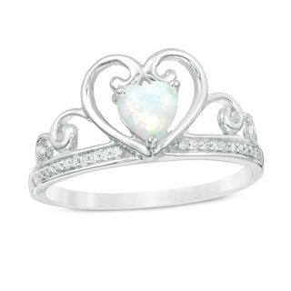 5.0mm Heart-Shaped Lab-Created Opal and Diamond Accent Tiara Ring in 10K White Gold