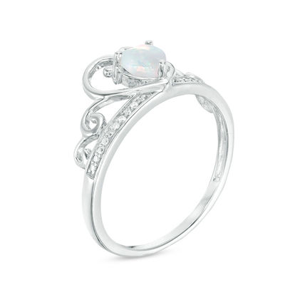 5.0mm Heart-Shaped Lab-Created Opal and Diamond Accent Tiara Ring in 10K White Gold