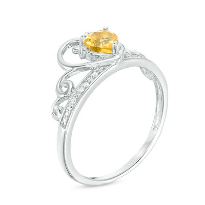 5.0mm Heart-Shaped Citrine and Diamond Accent Tiara Ring in 10K White Gold