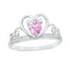 Thumbnail Image 0 of 5.0mm Heart-Shaped Lab-Created Pink Sapphire and Diamond Accent Tiara Ring in 10K White Gold