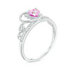 Thumbnail Image 1 of 5.0mm Heart-Shaped Lab-Created Pink Sapphire and Diamond Accent Tiara Ring in 10K White Gold