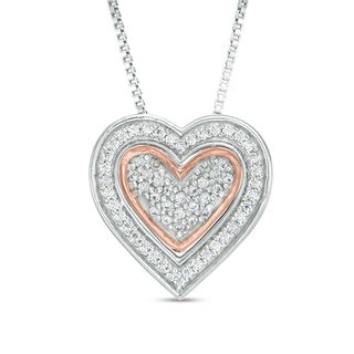 Convertibilities 0.18 CT. T.W. Composite Diamond Heart Three-in-One Pendant in Sterling Silver and 10K Rose Gold