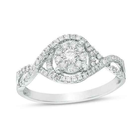 0.29 CT. T.W. Diamond Frame Bypass Twist Engagement Ring in 10K White Gold