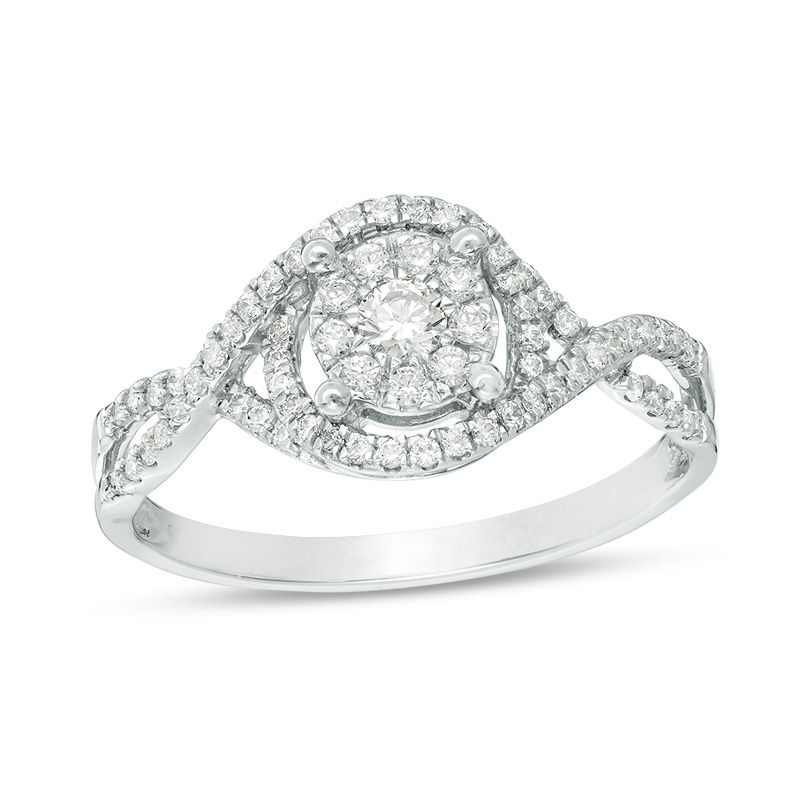 0.29 CT. T.W. Diamond Frame Bypass Twist Engagement Ring in 10K White Gold|Peoples Jewellers