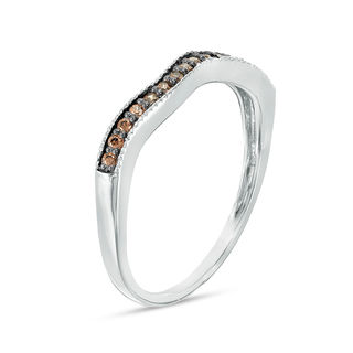 0.115 CT. T.W. Enhanced Champagne Diamond Contour Wedding Band in 10K White Gold