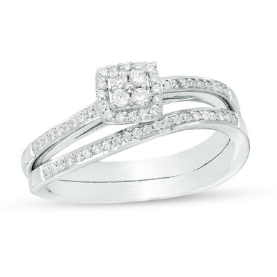 0.29 CT. T.W. Quad Diamond Frame Bridal Set in 10K White Gold