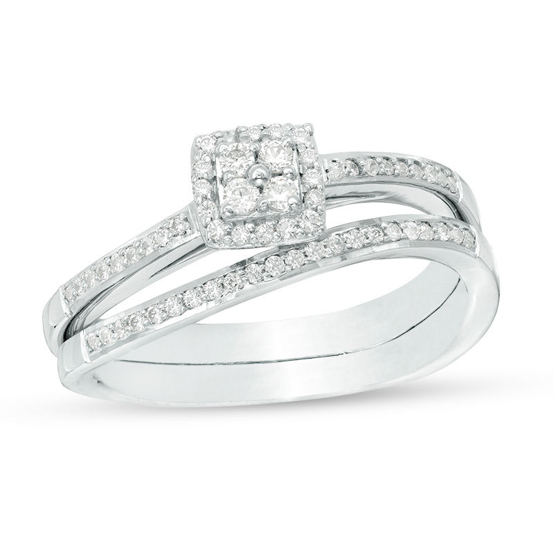 0.29 CT. T.W. Quad Diamond Frame Bridal Set in 10K White Gold|Peoples Jewellers