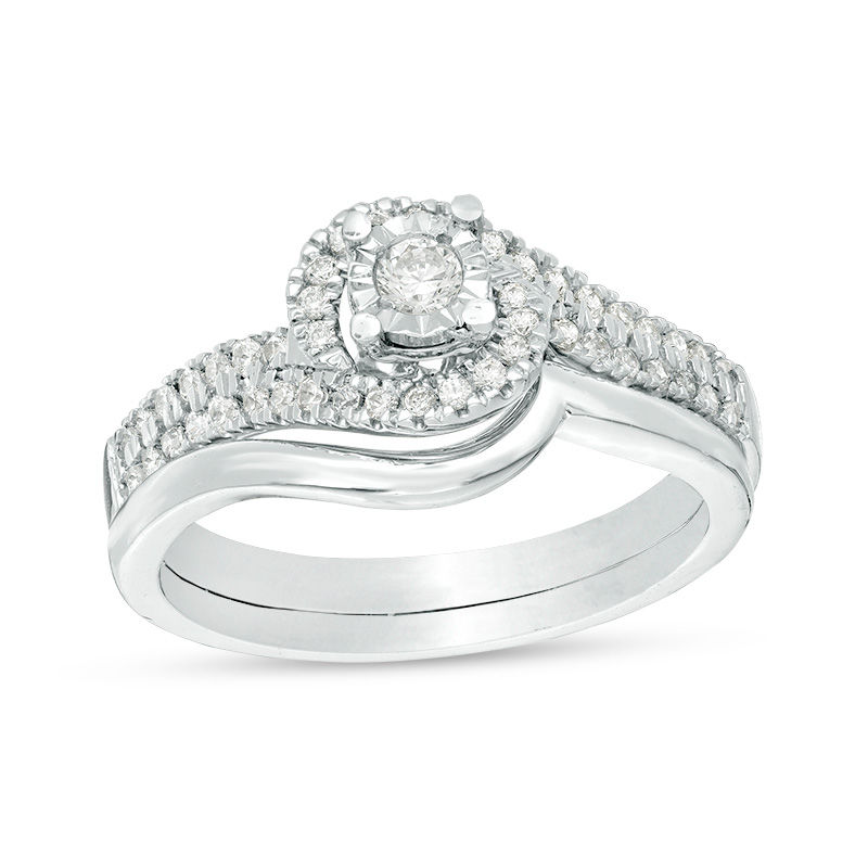 0.29 CT. T.W. Diamond Bypass Swirl Bridal Set in 10K White Gold|Peoples Jewellers