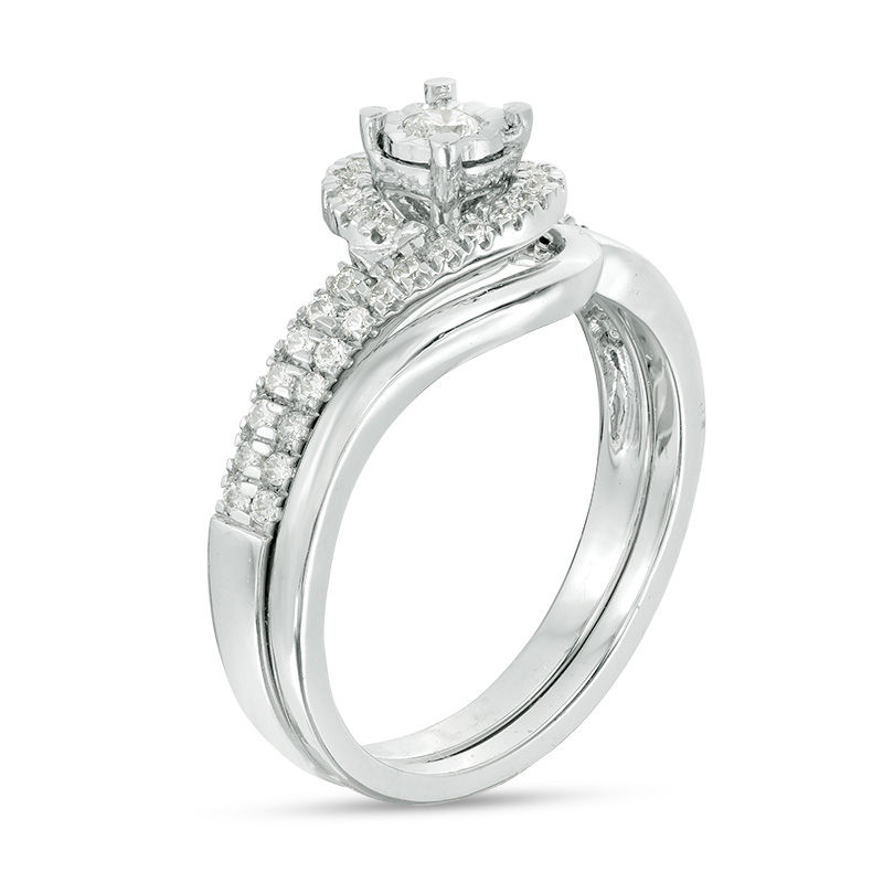 0.29 CT. T.W. Diamond Bypass Swirl Bridal Set in 10K White Gold|Peoples Jewellers