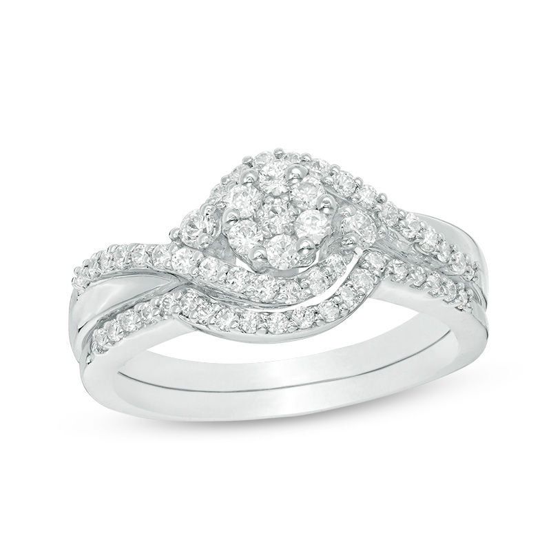 0.45 CT. T.W. Composite Diamond Bypass Swirl Bridal Set in 10K White Gold|Peoples Jewellers