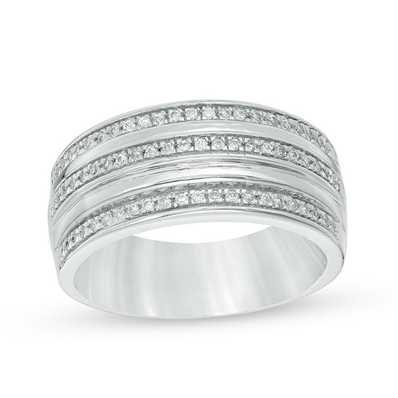 0.23 CT. T.W. Diamond Three Row Band in 10K White Gold|Peoples Jewellers