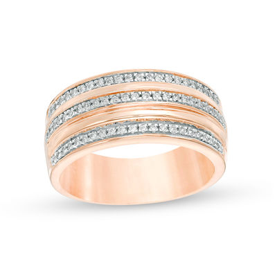 0.23 CT. T.W. Diamond Three Row Band in 10K Rose Gold