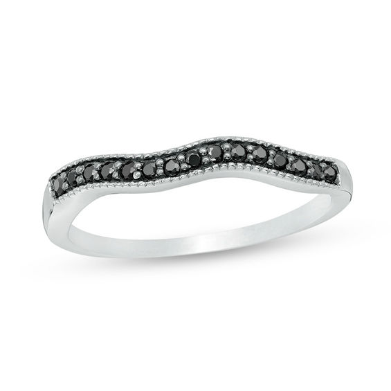 0.115 CT. T.W. Black Diamond Contour Wedding Band in 10K White Gold