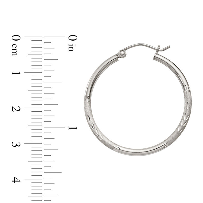 2.0 x 30.0mm Diamond-Cut and Satin Hoop Earrings in Sterling Silver