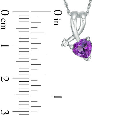 6.0mm Heart-Shaped Amethyst and Lab-Created White Sapphire Folded Arrow Pendant in Sterling Silver