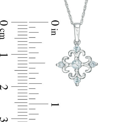 Aquamarine Square Fleur-de-Lis Pendant in Sterling Silver