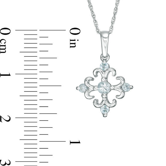 Aquamarine Square Fleur-de-Lis Pendant in Sterling Silver