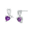 Thumbnail Image 1 of 5.0mm Heart-Shaped Amethyst and Lab-Created White Sapphire Folded Arrow Drop Earrings in Sterling Silver