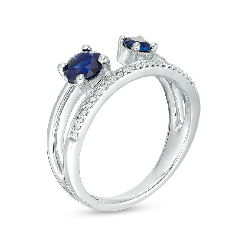 Lab-Created Blue Sapphire and 0.065 CT. T.W. Diamond Open Split Shank Ring in Sterling Silver|Peoples Jewellers
