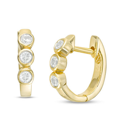 Lab-Created White Sapphire Three Stone Hoop Earrings in 10K Gold