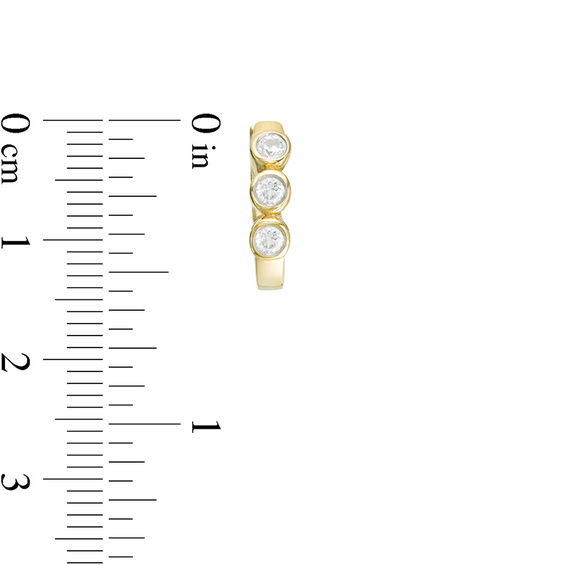 Lab-Created White Sapphire Three Stone Hoop Earrings in 10K Gold