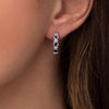 Lab-Created Blue Sapphire and 0.086 CT. T.W. Diamond Collar Three Stone Hoop Earrings in Sterling Silver