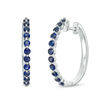 Thumbnail Image 0 of Lab-Created Blue Sapphire Line Hoop Earrings in Sterling Silver