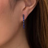 Lab-Created Blue Sapphire Line Hoop Earrings in Sterling Silver