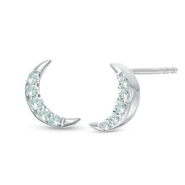 Aquamarine Crescent Moon Stud Earrings in Sterling Silver
