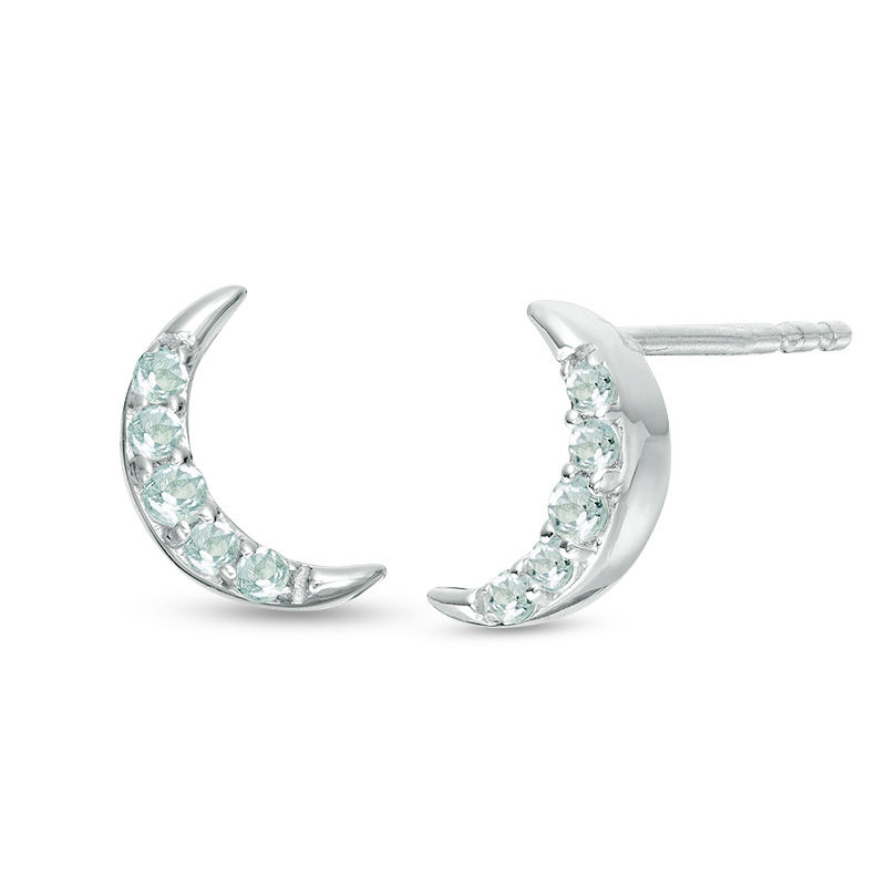 Aquamarine Crescent Moon Stud Earrings in Sterling Silver|Peoples Jewellers
