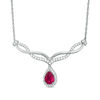 Pear-Shaped Lab-Created Ruby and White Sapphire Braided Chevron Necklace in Sterling Silver