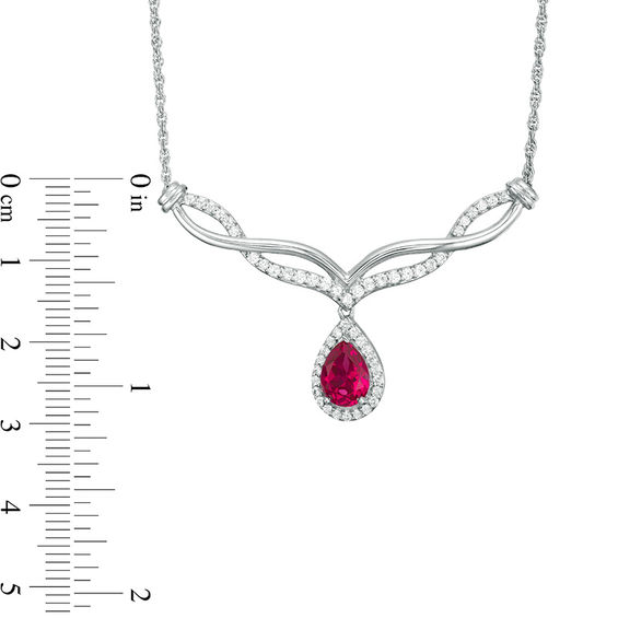 Pear-Shaped Lab-Created Ruby and White Sapphire Braided Chevron Necklace in Sterling Silver