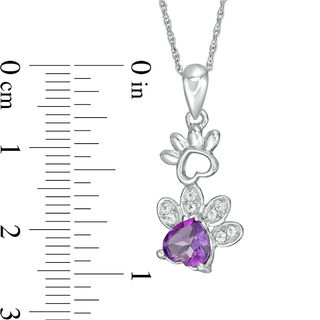 6.0mm Heart-Shaped Amethyst and Lab-Created White Sapphire Paw Prints Pendant in Sterling Silver