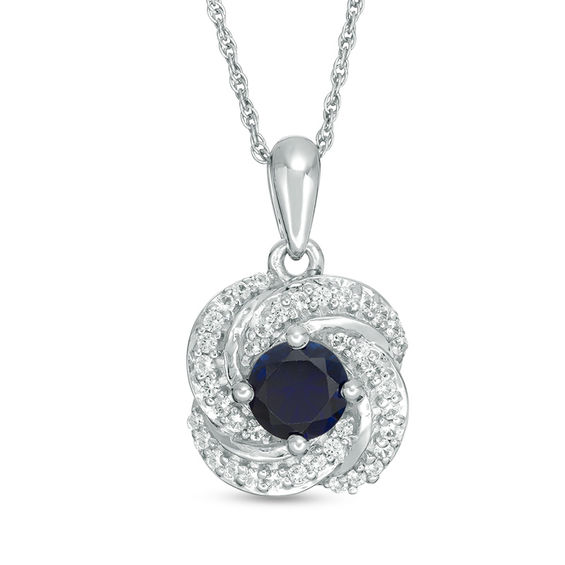 5.0mm Lab-Created Blue and White Sapphire Swirl Frame Pendant in Sterling Silver