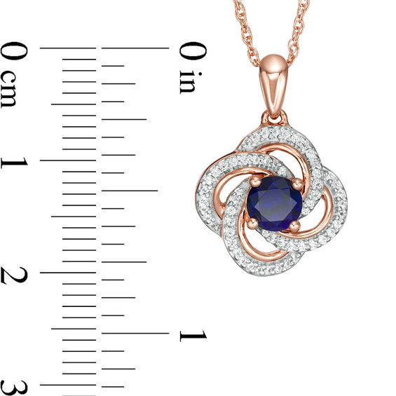 5.0mm Lab-Created Blue Sapphire and 0.145 CT. T.W. Diamond Flower Swirl Frame Pendant in 10K Rose Gold