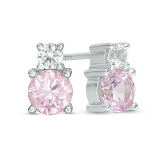 5.0mm Lab-Created Pink and White Sapphire Duo Stud Earrings in Sterling Silver