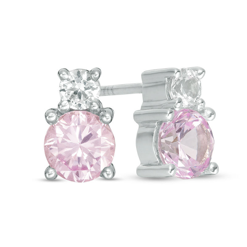 5.0mm Lab-Created Pink and White Sapphire Duo Stud Earrings in Sterling Silver|Peoples Jewellers