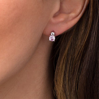 5.0mm Lab-Created Pink and White Sapphire Duo Stud Earrings in Sterling Silver