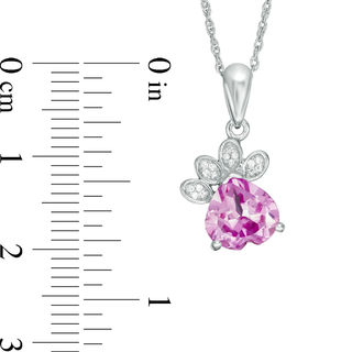 8.0mm Heart-Shaped Lab-Created Pink Sapphire and 0.041 CT. T.W. Diamond Paw Print Pendant in Sterling Silver