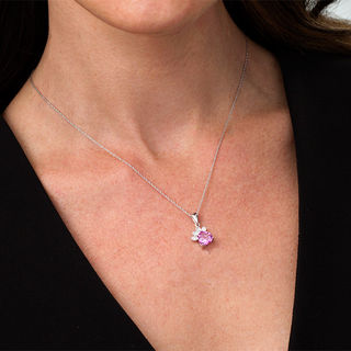 8.0mm Heart-Shaped Lab-Created Pink Sapphire and 0.041 CT. T.W. Diamond Paw Print Pendant in Sterling Silver