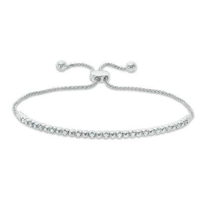 0.15 CT. T.W. Diamond Alternating Ball Bolo Bracelet in 10K White Gold - 9.5"