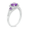 6.0mm Amethyst and 0.18 CT. T.W. Diamond Scallop Frame Ring in Sterling Silver