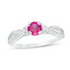 Thumbnail Image 0 of 5.0mm Lab-Created Ruby and White Sapphire Tri-Sides Split Shank Ring in Sterling Silver