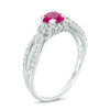 Thumbnail Image 1 of 5.0mm Lab-Created Ruby and White Sapphire Tri-Sides Split Shank Ring in Sterling Silver