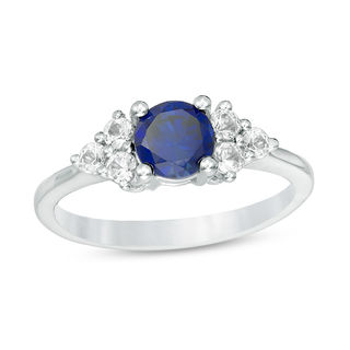 5.5mm Lab-Created Blue and White Sapphire Tri-Sides Ring in Sterling Silver