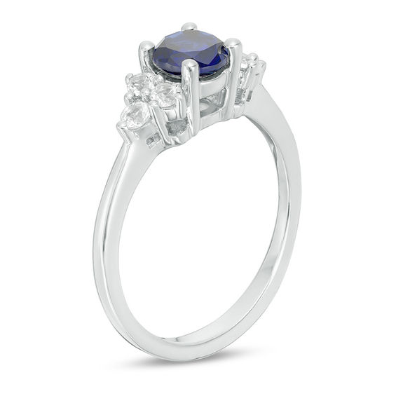 5.5mm Lab-Created Blue and White Sapphire Tri-Sides Ring in Sterling Silver